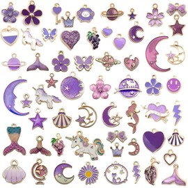 FEISHIONG Enamel Charms Pendants for Jewelry Making, 81 Styles Gold-Plated Bulk Set,for DIY Necklace, Earrings, Bracelet - Assorted Craft Findings, Vintage & Modern Styles(Purple)