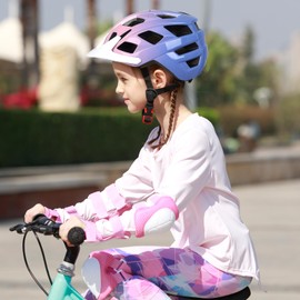 Kids Bike Helmet, 2 Size Adjustable for Youth Toddler Boys & Girls 3-5-8-10-12-14 Years, Child Helmets with Visor for Skating Cycling Scooter (Pink Purple Gradient, M: 54-58 cm / 21.3"-22.8")