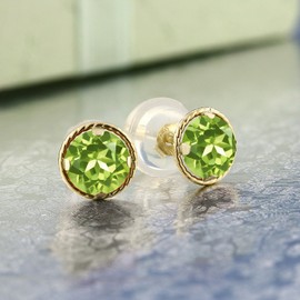 Gem Stone King 14K Yellow Gold Round Gemstone Birthstone Earrings | Round 4MM | Gold Stud Earrings For Women Men
