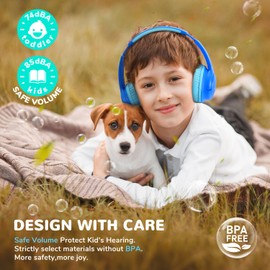 iClever Kids Bluetooth Headphones with LED Lights, 43H Playtime, Type-C Fast Charging, BTH18 Safe Volume 74/85dBA, Bluetooth5.3,Toddler Headphones Aux Cord for iPad/Tablet/Travel/School, Blue