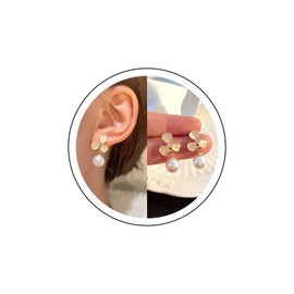 Yienate Boho Pearl Drop Earrings Vintage Gold Clover Opal Stud Earrings Statement Crystal Petal Stud Earrings Unique Minimalist Pearl Earrings Jewelry for Women and Girls