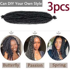 Soft Springy Afro Twist Hair Pre-Separated Spring Twist Hair,Soft TwistHair for Afro Marley Locs,Black Pre-Separated hair,for Distressed Locs Afro Kinky Curly Marley Braiding hairs Extensions (12inch)