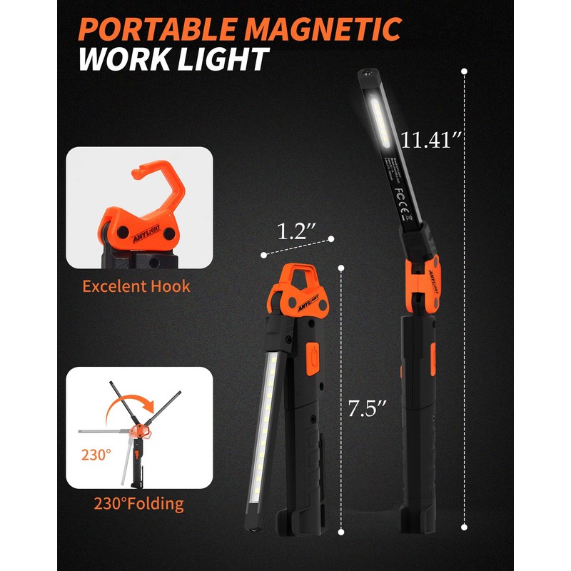 Anylight Rechargeable Work Light, 400LM Mechanic Work Light, Magnetic Flashlight
