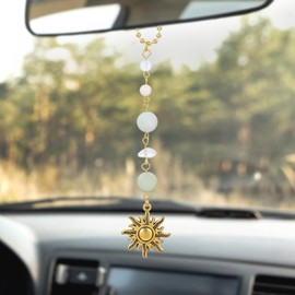 AOZUO Sun Hanging Car Accessories, Cute Car Rear View Mirror Hanging Charm Handmade Crystals Window Sun Car Decor Boho Dangling Car Ornaments for Women Bag Keychain Car Pendant Accessory