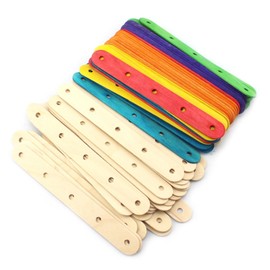 COHEALI 50pcs Colored Wood Craft Sticks Natural Jumbo Sticks with Holes for Arts Crafts Smooth for Classroom Projects Creative Designs