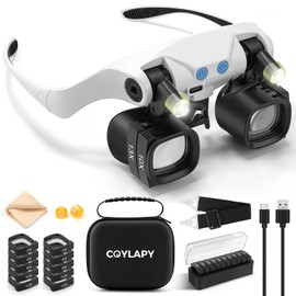 COYLAPY Magnifying Glasses for Close Work, Jewelers Magnifying Glass with Light & 5 Interchangeable Lens Pairs(2X 4X 6X 10x 13x), Headband Loupe Magnifier for Watch Repair,Crafts, w/Storage Case