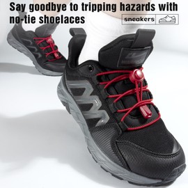 Stepace [2 Pairs] No Tie Elastic Shoe Laces for Adults and Kids - One Size Fit All Red Black