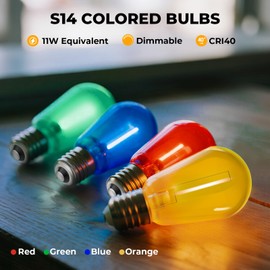 GvvooHome 24 Pack LED S14 Colored Light Bulbs for Outdoor String Lights, Shatterproof 1W Replacement Bulbs for Patio Lights, Dimmable, 2200K Warm White, E26 Base, Multi-Color: Red/Blue/Yellow/Green