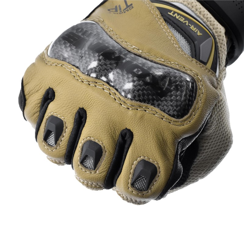 Komine GK-224 Carbon Protective Leather Mesh Gloves for Motorcycles Beige