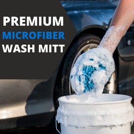 TriNova Premium Chenille Scratch-Free Microfiber Wash Mitt | Car Wash Mitt for Auto Detailing, Reusable Quality Car Washing Automotive Accessory Bright Blue