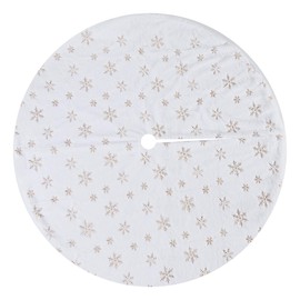 36 in Christmas Tree Blanket Skirt, White Christmas Tree Skirt Faux Fur Plush Round with Gold Snowflakes Christmas Tree Skirts for Merry Christmas Tree Decoration