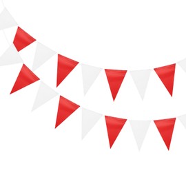 MECCANIXITY 1 Pcs 98 Feet Warning Pennant Banner Flags String OSHA Triangle Hanging Triangle Bunting Flags for Festive, Wedding, Birthday Party Decorations, White, Red
