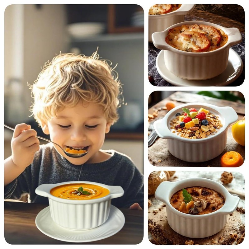 Gacoree French Onion Soup Bowls with Handles, 12 Oz Ramekins