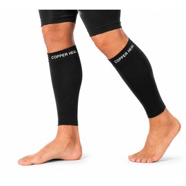 COPPER HEAL Calf Copper Compression Sleeves (1 Pair) for Training, Sports, Recovery - Calf Muscle Strains, Shin Splints, Leg Socks, Men and Women
