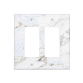 Iyfcsl White Grey Marble Light Switch Cover Plate Decorative Gray Wall Plate 2 Gang Double Rocker Switchplate Faceplatefor Electrical for Bathroom Kitchen Bedroom