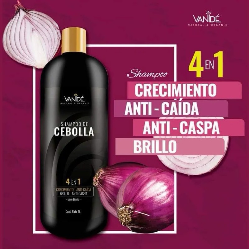Shampoo Con Cebolla Para Crecimiento Del Cabello Vanidé