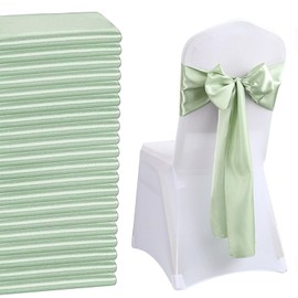 QeeFop Pack of 50 Sage Green Satin Sash Wedding Chair Bow Elastic Chair Sashes Chair Sashes for Wedding Decoration Birthday Banquet Party Chair Covers Celebration Decoration (Sage Green)