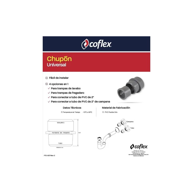 Chupon Universal Empaque Cespol Para Lavabo Fregadero Coflex