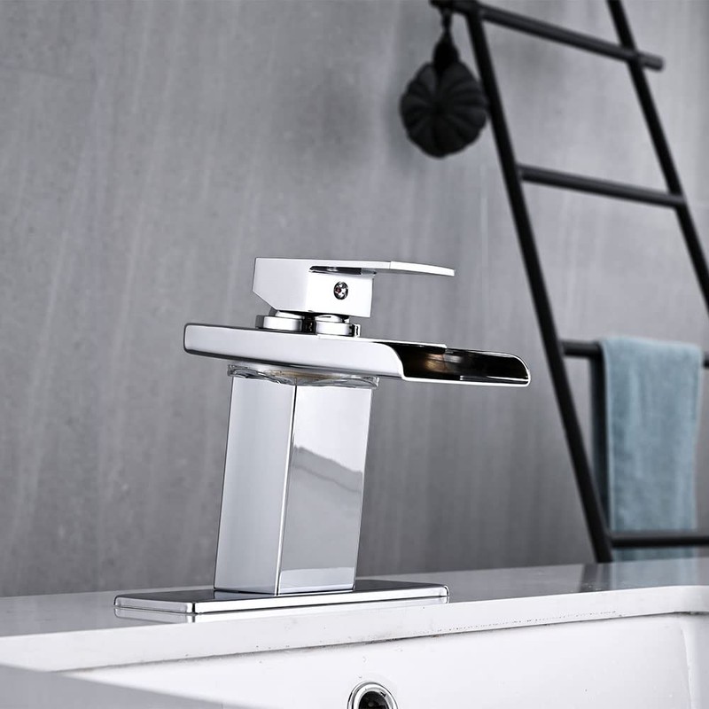 AVSIILE LED Bathroom Sink Faucet, Chrome Waterfall Single Hole Handle