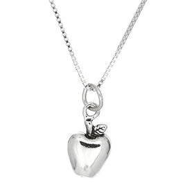 LGU Sterling Silver Oxidized One Sided Fruit of the Spirit Apple Necklace (16 Inches)