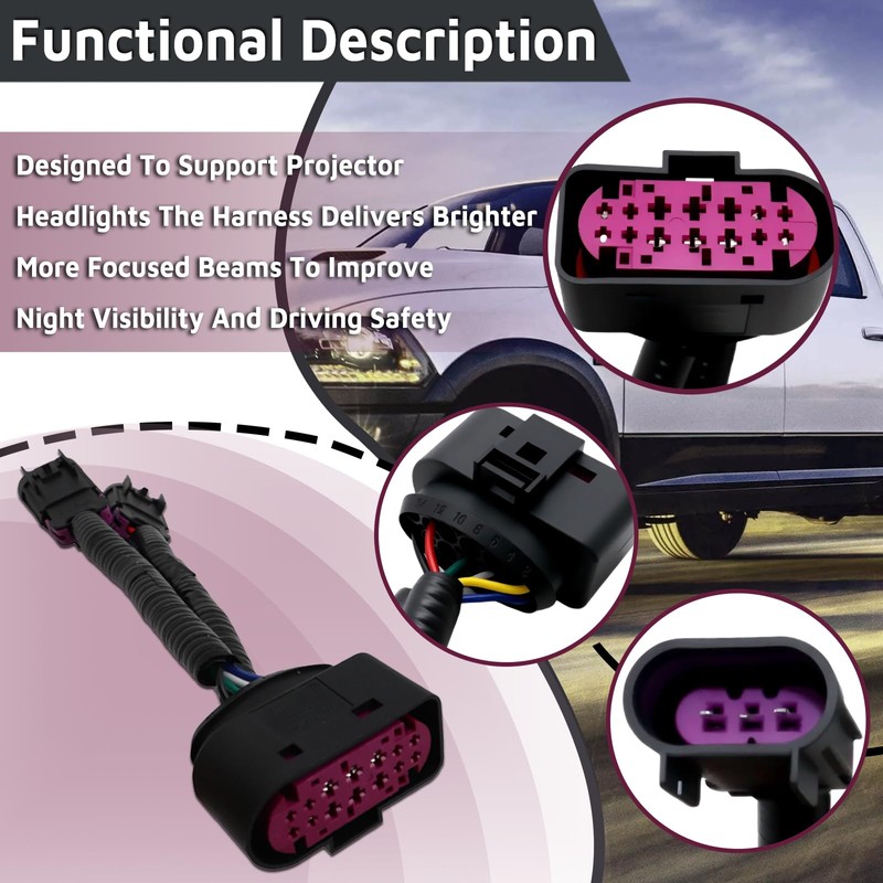 2-Piece Set Quad Housing to Projector Headlight Conversion Harness –