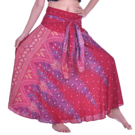 Lofbaz Long Maxi Skirts for Women Boho Gypsy Dress Bohemian Hippie Dresses African Clothing Womens Indian Wrap Skirt Plus Burgundy and Gold One Size