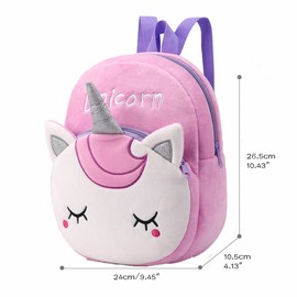 BEFUNIRISE - Mochila pequeña para niños y niñas, linda y suave de felpa con dibujos animados para niños de 2 a 6 años, Unicornio púrpura, Una talla, Mochila linda
