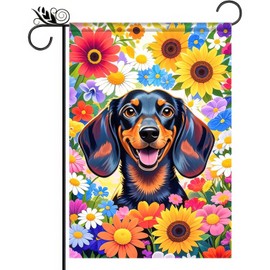 BlissYard Spring Garden Flag 12x18 Double Sided Dachshund Sunflower Seasonal Small Flags For Outside Outdoor Decor Yard Farmhouse Holiday Spring Summer Decorations Yard Flags