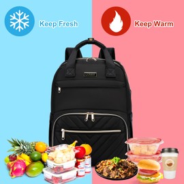 Liokesa Lunch Backpack for Women Men, Water Resistant Insulated Cooler Lunch Bag, 15.6 inch Laptop Backpacks with USB Port, Picnic Backpack with Lunch Box, for College Work Camping Beaches, Black