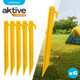 Aktive 52998 - Pack of 6 Plastic Tent Pegs | 23 cm High Plastic | Camping Pegs, Tent Stakes, Camping Accessories, Tent