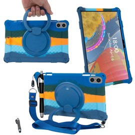 Tablet Case for Oppo Realme Pad 10.4inch Soft Anti-Stress Silicone Case with 360° Rotate Stand/Pencil Holder/Shoulder Strap/Pen for Oppo 10.4 inch (Colorful Blue)