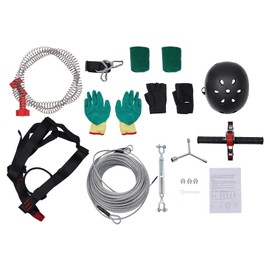 LIYUANJUN 120FT Zip Line Kit, Stainless Steel Spring Brake Zipline Kit with Rubber Heads&Safety Belt&2 Pair Gloves&2 Tree Protection Mats Park Backyard Zipline 330lbs Max Adjustable Helmet