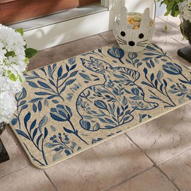 Artoid Mode Rabbit Bunny Flowers Easter Doormat, Home Decor Low-Profile Switch Rug Door Mat Floor Mat for Indoor Outdoor 17x29 Inch