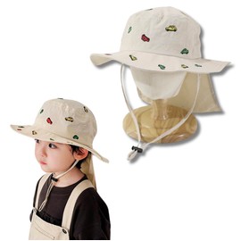 TraEn230 Nursery Hat, Baby UV Protection, Children, Color Hat, With Elastic For Kids, Summer, Newborn, Baby, beige, L