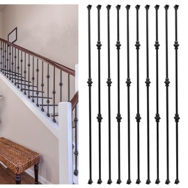 Sidasu 10 Pack Iron Balusters Hollow Double Knuckle Stair Spindles Hollow Single Knuckle Iron Spindles 1/2" Square Metal Balusters with 20 Swivel Shoes