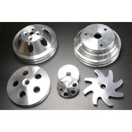 espeedpro21 Small Block Chevy 2 Groove Aluminum Long Water Pump Pulley Kit 283 305 350 400