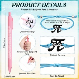 Roowest 30 Pcs Pi Day Math Gift Included 3.14 Fun Pi Symbol Pen Bracelet Bookmark Cards Classroom Gifts for Students Bulk from Teacher Science Irrational Number of Pi Prize Decorations for Party