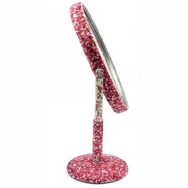 Bestbling Bling Bling 6-Inch Double-Sided Tabletop Makeup Mirror, Oval Metal Makeup Mirror with 1:2 Magnifying Mirror, Rotating Mirror for Vanity (Pink)