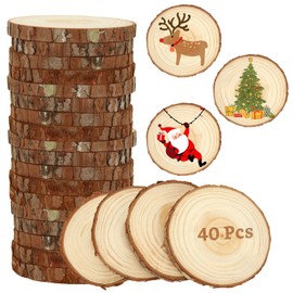 LDXDRU Natural Wood Slices - 40 Pcs 3.5-4 inch Wood Circles for Crafts, Wood Ornaments for Crafts, Unfinished Wood Slices Kit for DIY Craft Christmas Ornaments Decor, DIY Projects, Coasters