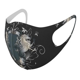 Smakore 00007 Design Mask, Set of 2, Polyester, Washable, Cloth Mask, Unisex, Unique Horse, Black Emblem