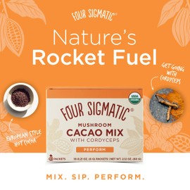 Mushroom Cacao by Four Sigmatic, Organic Instant Cacao with Cordyceps & Ginger, Supports Stamina & Energy, Drink it or Bake with it , 10 Count