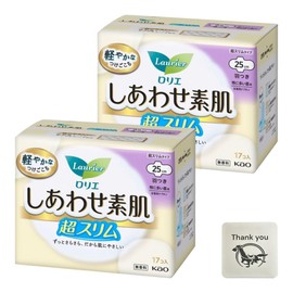 Laurier Shiawase Bare Skin Ultra Slim, Especially For Many Daytime Use, Includes Wings, 9.8 inches (25 cm), 17 Pieces, Set of 2 + Bonus Kunutonn Logo
