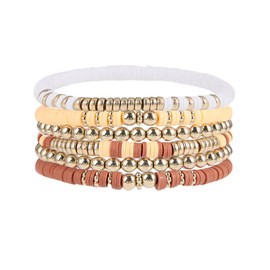 Bohemian Ploymer Clay Surfer Bracelet for Women Teen Girls Summer Beach Layering Colorful Beaded Stretch Stackable Friendship Boho Bead Bracelet Set-bead orange
