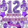 yujiaonly 12nd Birthday Party Decorations Purple Happy Birthday Paper Banner