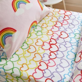 Catherine Lansfield Rainbow Hearts Cosy Fleece Junior Fitted Sheet Pink