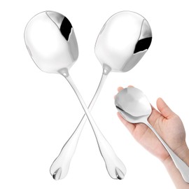 JIYIN Large Serving Spoons, 2 Pcs Stainless Steel Silver Soup Spoons, 8'' Long Handle Big Tablespoon Square Head Design Serving Spoons for Ramen Dumplings Ice Cream Dessert, Restaurant Tableware