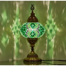 DEMMEX – 7" Large Globe Turkish Moroccan Mosaic Table Lamp, Handcrafted Tiffany-Style Colorful Glass Bedside Desk Table Light, Artisan Decor for Living Room Bedroom, Bulb Included – 14" H (Green)