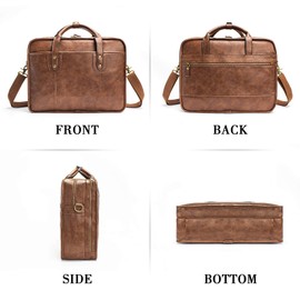 Leather Briefcase for Men - 15.6 Inch Business Laptop Bag - Water Resistant Vintage Messenger Bag - Brown