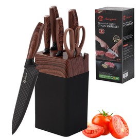 VSIAISV Kitchen Knife Sets with Universal Block, 7 Pieces High Carbon Stainless Steel Knife, Professional Chef Knives Set for Home and Kitchen, Best Cooking Knife Set with Dishwasher Safety