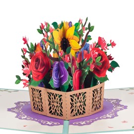 3D Pop-Up Birthday Card, Valentine's Day Card, Thank You Card, Graduation Card, Card for Birthday, Wedding, Anniversary, Engagement, Valentine's Day Card with Envelope - Roses and Sunflowers Flower
